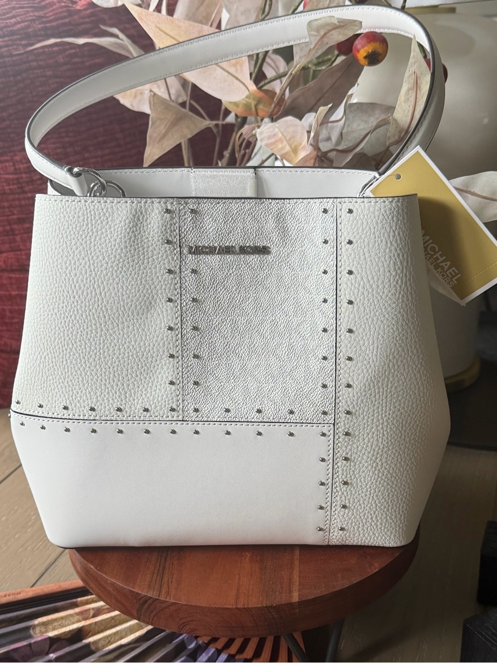 NWT Gorgeous Michael Kors Handbag Studded Optic White